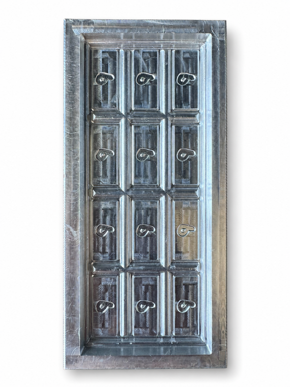 Overhead view of a single-cavity chocolate bar mold prototype used for physical testing